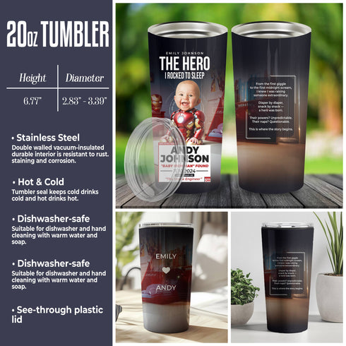 Personalized Baby Iron Man Tumbler – Custom Superhero Gift for Mom | The Hero I Rocked to Sleep